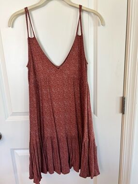 O ‘Neill Woman’s Saltwater Sleeveless Rust V-Neck Crinkle Babydoll Dress. S